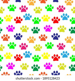 Colorful paw prints pattern vector illustration.