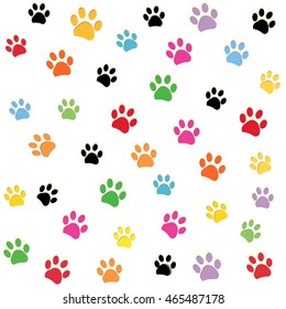 Colorful paw prints pattern vector illustration