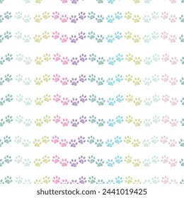 Colorful paw prints seamless fabric design pattern