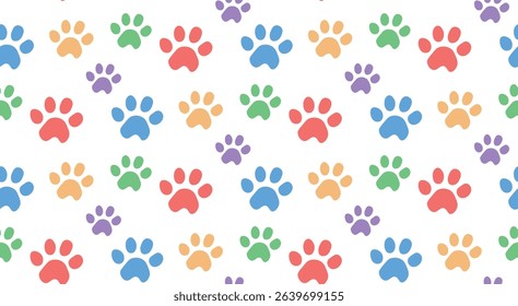 Colorful Paw seamless pattern. Footprint pet Paw