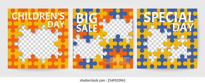 Colorful pazzle banners for square social media post templates
