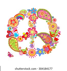 Colorful peace flower symbol with paisley