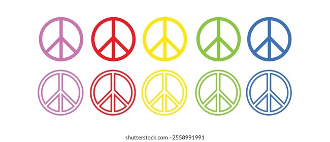 colorful Peace sign, symbol set. Vector icon on white background.