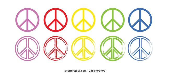 colorful Peace sign, symbol set. Vector icon on white background.