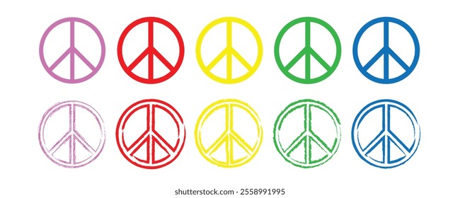 colorful Peace sign, symbol set. Vector icon on white background.