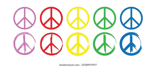 colorful Peace sign, symbol set. Vector icon on white background.