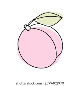 Colorful peach with a leaf on a light background captured in a minimalist style