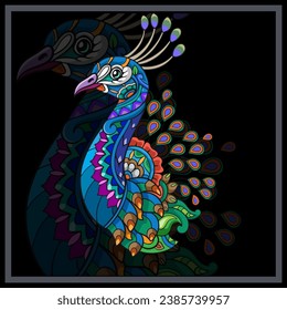 Colorful Peacock bird mandala arts isolated on black background.