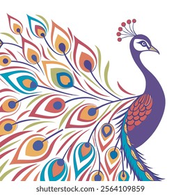 colorful Peacock Cartoon Animal Nature Icon Concept Isolated design