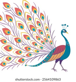 colorful Peacock Cartoon Animal Nature Icon Concept Isolated design