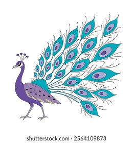 colorful Peacock Cartoon Animal Nature Icon Concept Isolated design