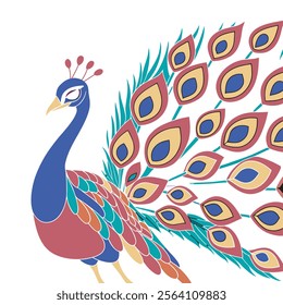 colorful Peacock Cartoon Animal Nature Icon Concept Isolated design