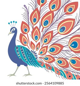 colorful Peacock Cartoon Animal Nature Icon Concept Isolated design