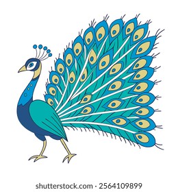 colorful Peacock Cartoon Animal Nature Icon Concept Isolated design