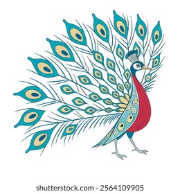 colorful Peacock Cartoon Animal Nature Icon Concept Isolated design