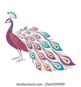 colorful Peacock Cartoon Animal Nature Icon Concept Isolated design