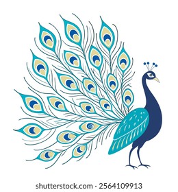 colorful Peacock Cartoon Animal Nature Icon Concept Isolated design