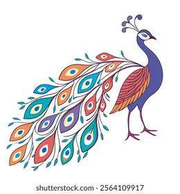 colorful Peacock Cartoon Animal Nature Icon Concept Isolated design