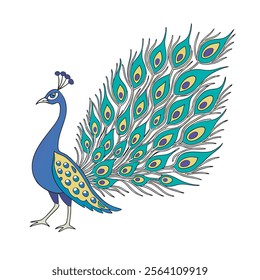 colorful Peacock Cartoon Animal Nature Icon Concept Isolated design