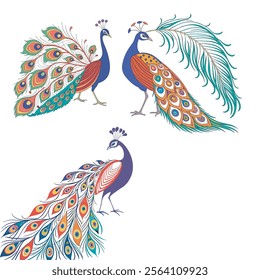 colorful Peacock Cartoon Animal Nature Icon Concept Isolated design