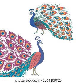 colorful Peacock Cartoon Animal Nature Icon Concept Isolated design