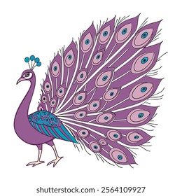 colorful Peacock Cartoon Animal Nature Icon Concept Isolated design