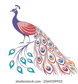 colorful Peacock Cartoon Animal Nature Icon Concept Isolated design