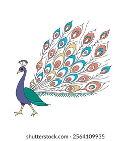 colorful Peacock Cartoon Animal Nature Icon Concept Isolated design