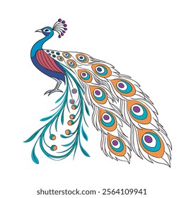 colorful Peacock Cartoon Animal Nature Icon Concept Isolated design