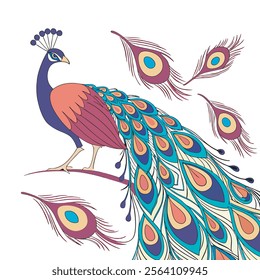 colorful Peacock Cartoon Animal Nature Icon Concept Isolated design