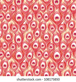 Colorful peacock feather seamless vector pattern
