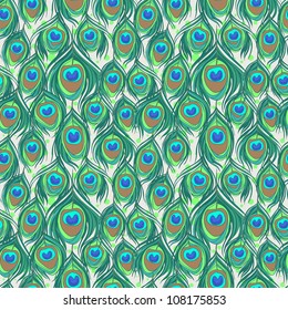 Colorful Peacock Feather Seamless Vector Pattern