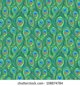 Colorful Peacock Feather Seamless Vector Pattern