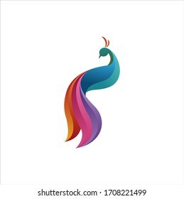 colorful peacock gradient artwork logo template. Animal abstract design vector concept