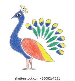 Colorful Peacock Illustration with Distinctive Tail Pattern 