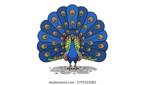 Colorful peacock standing with feathers spread