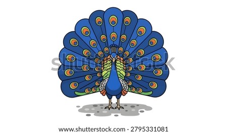 Colorful peacock standing with feathers spread