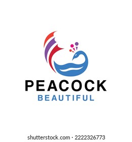 Colorful Peacock Vector Logo, bird animal badge, fauna creative emblem Design