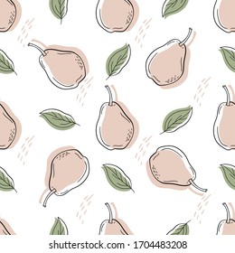 Colorful pear on white background. Seamless pattern. Vector illustration.