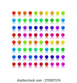colorful pearls, colorful candy rams square with white reflex shadow for white background only, vector illustration