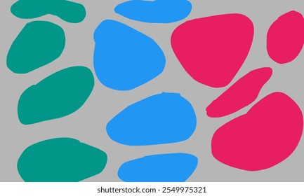 Colorful pebble pattern background on a gray background. The pebbles are available in three colors, green, blue, and pink.