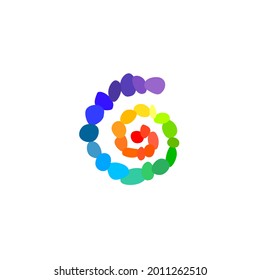 Colorful pebbles spiral in rainbow colors for chakra healing on white background for logo design. Vector illustration