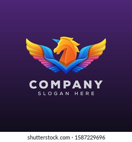colorful pegasus or horse logo illustration vector template