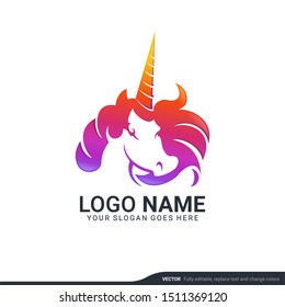 Colorful pegasus unicorn logo. Editable modern logo design