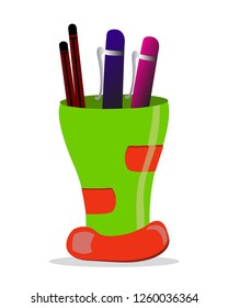 colorful pen pencil stand vector