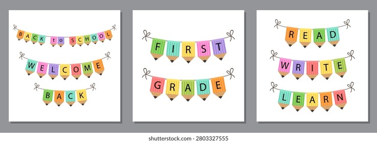 Colorful Pencil Banner Set with Back to School Welcome First Grade Classroom Garland