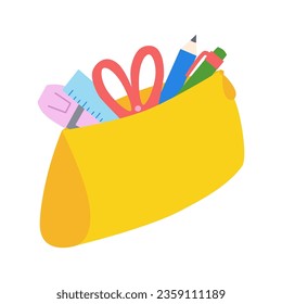 Colorful pencil case, school supply illustration