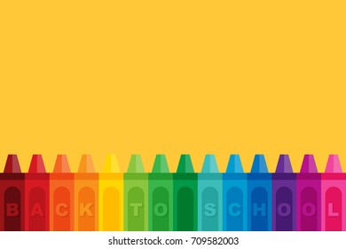 Colorful pencil crayons with text Back to school. Vector stock illustration