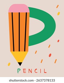 Colorful Pencil Design, letter P. Perfect for educational materials, stationery designs, and creative projects.