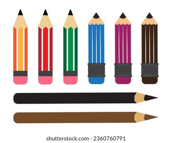 Colorful pencil design vector. Collection of pencil design with cartoon style vector